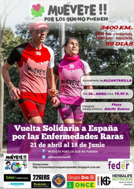 El sábado 30 de abril llega a Alcantarilla la 'Vuelta Solidaria a España' por las Enfermedades Raras o Minoritarias